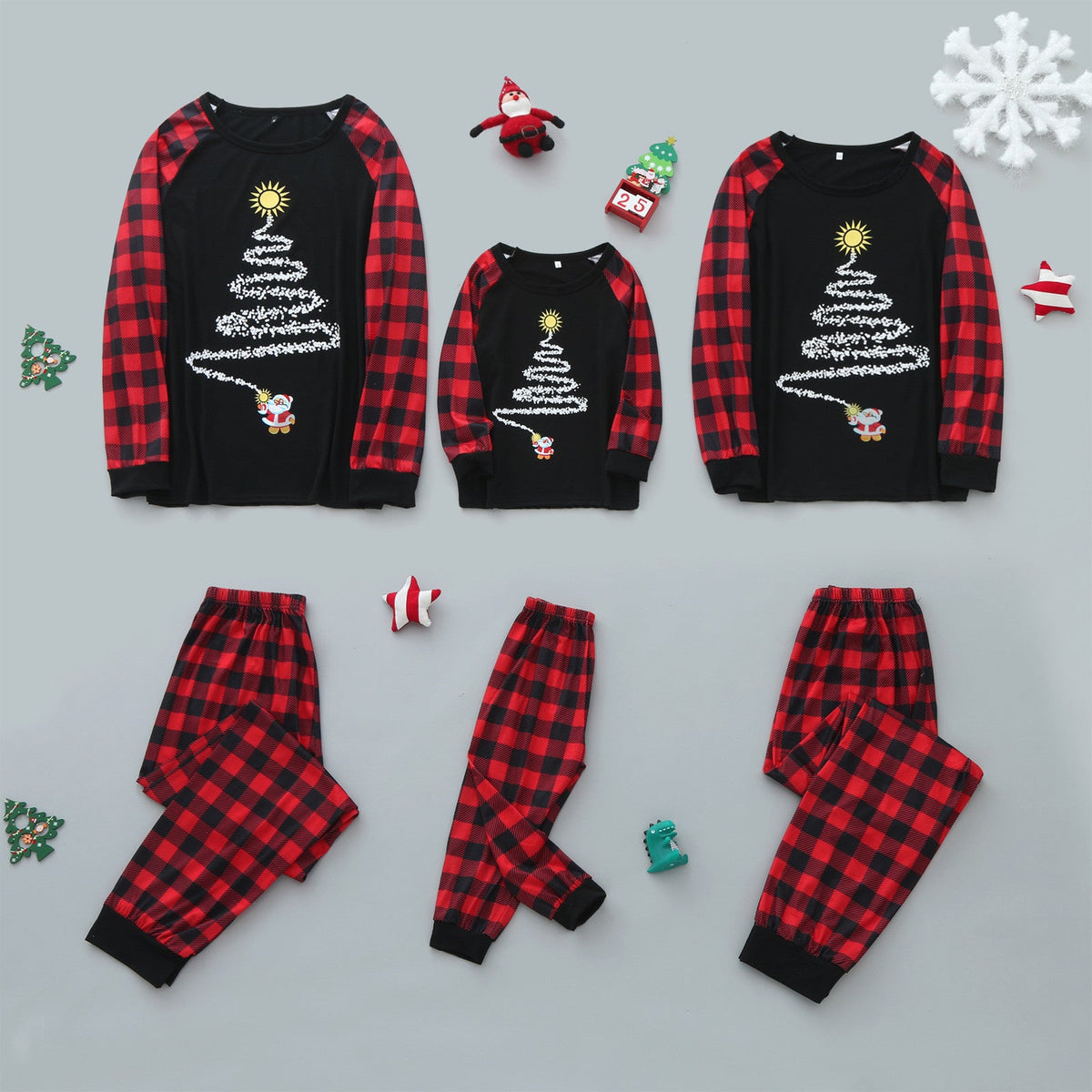 Christmas Tree Starry Plaid Print Long-sleeved Parent-child Outfit