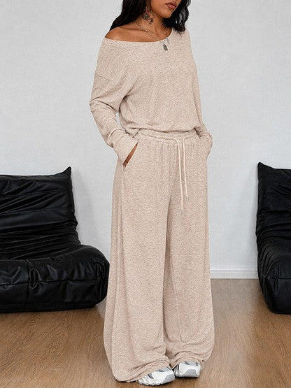 SpringSummer Women's Casual Solid-Color Sports Two-Piece Set