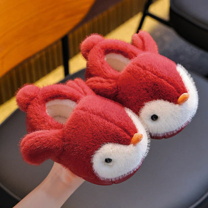 Warm Fleece-lined Fluffy Penguin Cotton Slippers For Boys And Girls