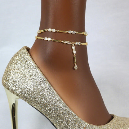 New European And American-style Water-drop Zircon Anklet Niche Fashion
