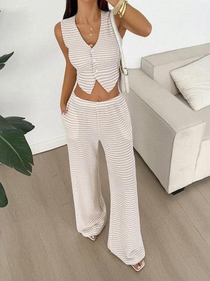 Striped Knit Vest and Pants Two-Piece Set