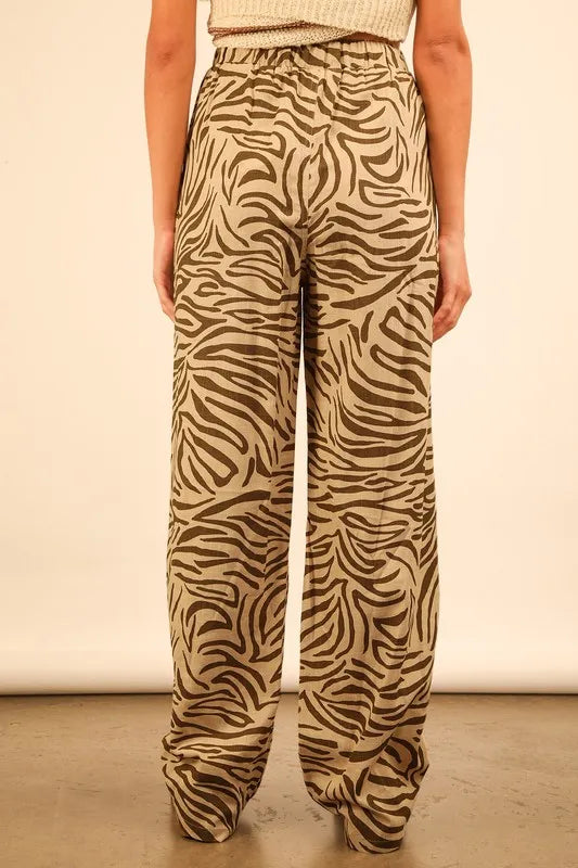 VERY J Animal Print Linen Wide Leg Pants