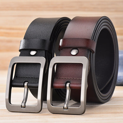 Factory Direct Sales Men's Pin Buckle Belt Casual Versatile Cowhide Men's Belt Genuine Leather Belt Men's Embossed Logo