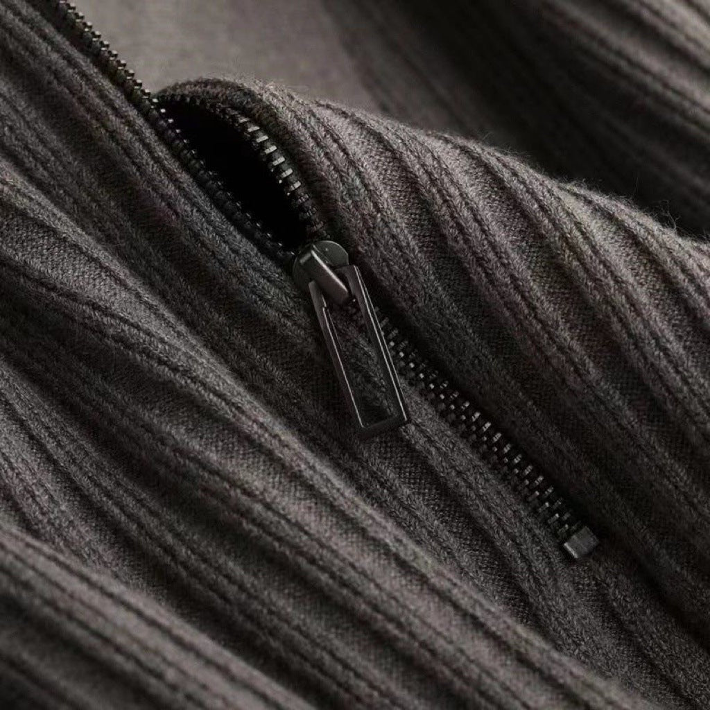 Lapel Knitted Polo Shirt Warm Bedford Cord Sweater Men's Half Zipper Knitted Top