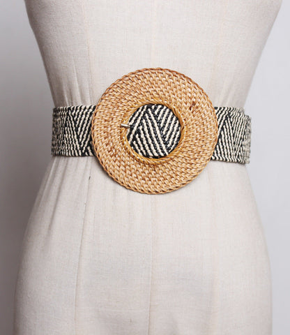 Versatile Oversized Round Buckle Straw  Elastic Belt