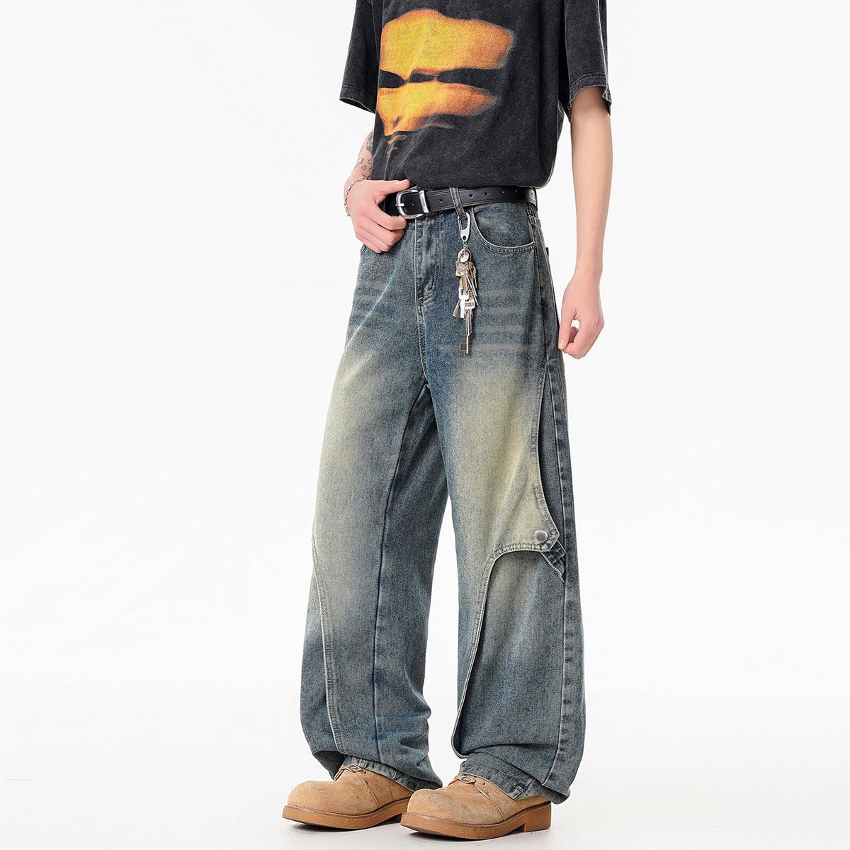 Mens American-Style High-Street Washed Gradient Jeans