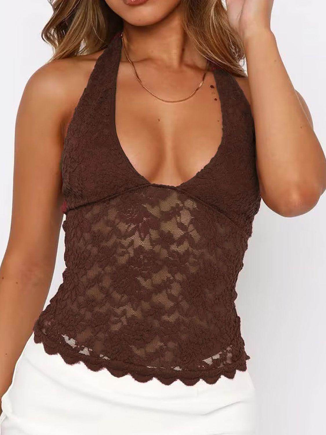 Lace Backless Halter Neck Cami for Women - Trendy Style