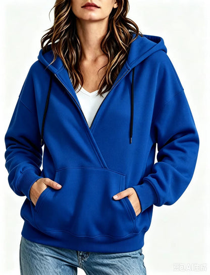 Womens Half-Zip Fake Two-Piece Hoodie