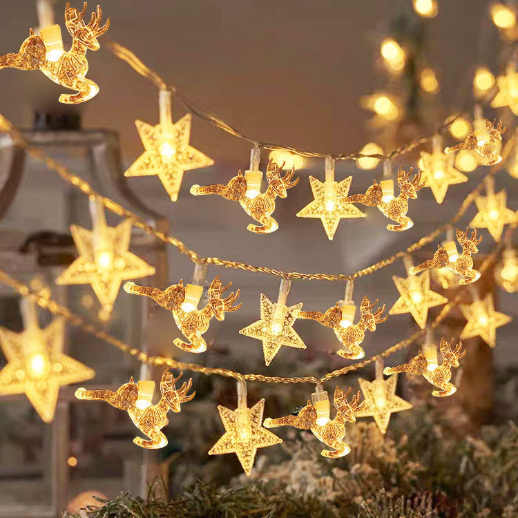 Led Elk Christmas Tree Snowflake Star Light String
