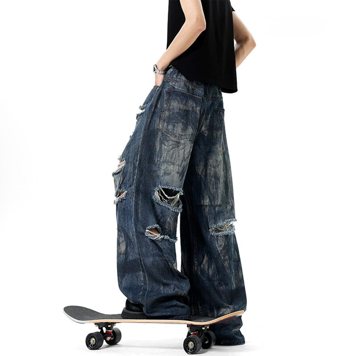 Mens Dirty Stained And Ripped Jeans