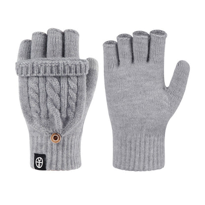 Flip-up Dual-use Half-finger Gloves For Womencold-proof And Warm-keeping