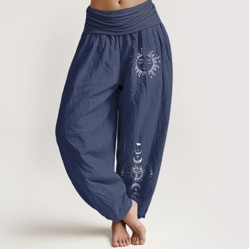 Women's Solid-Color High-Waisted Pleated Pants With Elastic Waist