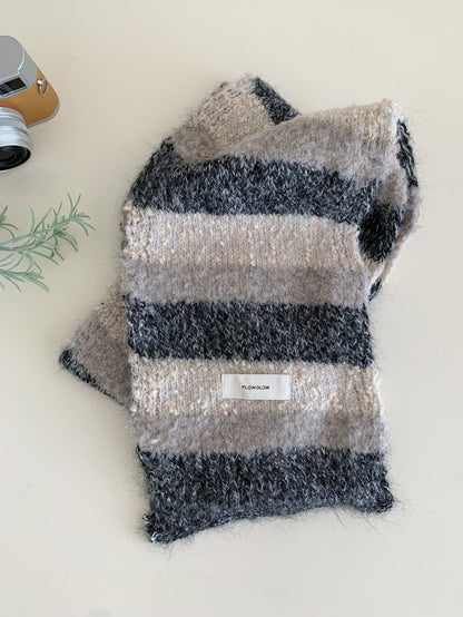 Korean-style Color-block Striped Scarf For Women