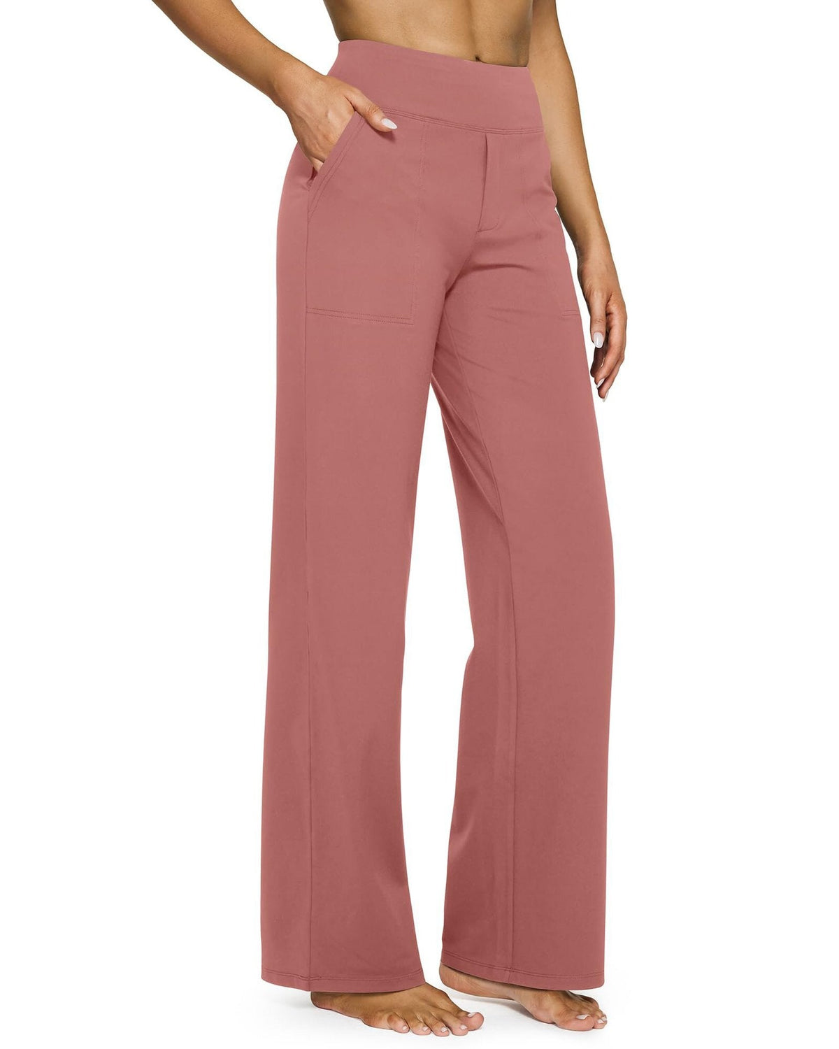 High-waisted Straight-leg Pants With Loose Pockets