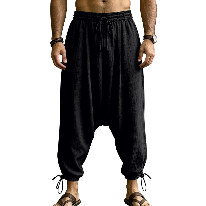 Mens Linen Drop-Crotch Harem Jogger Pants