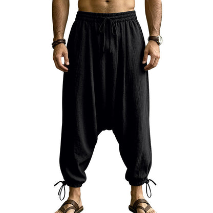 Mens Linen Drop-Crotch Harem Jogger Pants