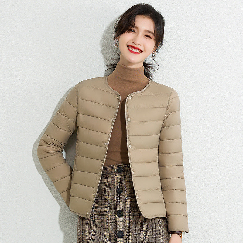 Womens Lightweight Short Crewneck Cotton Liner Jacket