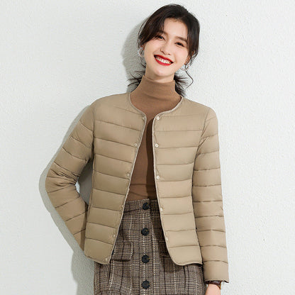 Womens Lightweight Short Crewneck Cotton Liner Jacket