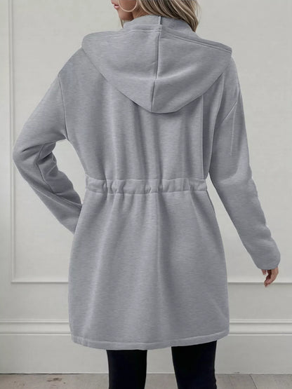 Drawstring Zip Up Hooded Outerwear