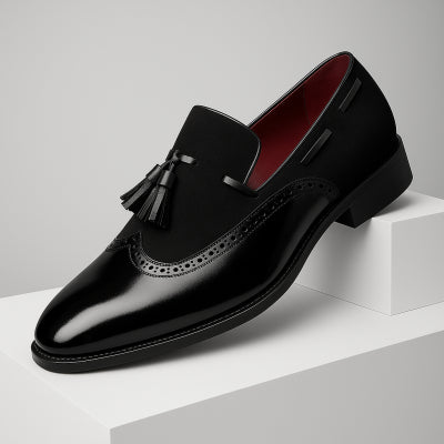 Men's Fringed Leather Shoes British Pointed Gradient Loafers