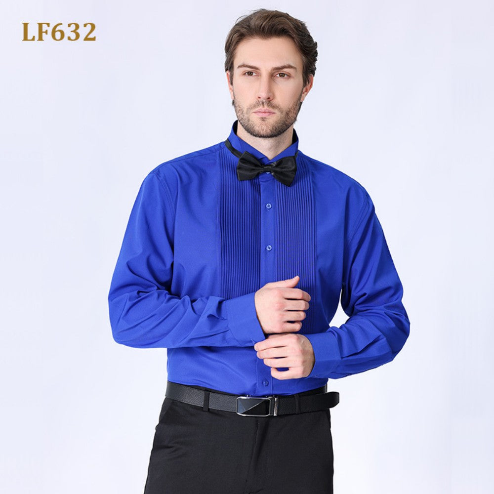 Shirt - Men's Multi-Color Long Sleeve Tuxedo Dress Shirt With Bow Tie