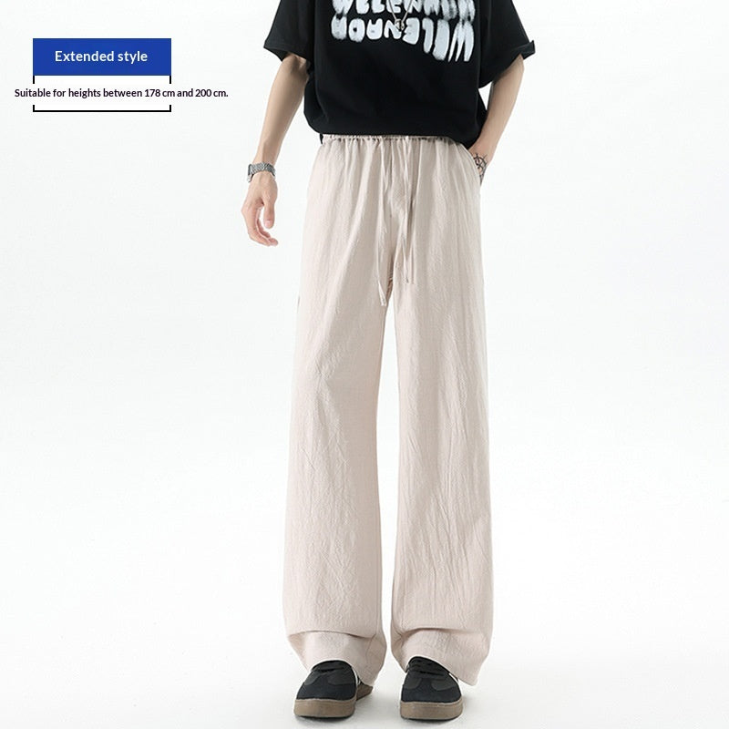 Mens Summer Thin-Style Loose Straight-Leg Ice Cotton Extended Casual Pants