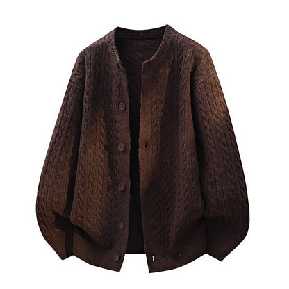 Men's Fallwinter Crew-neck Jacquard Cable-knit Long-sleeve Sweater
