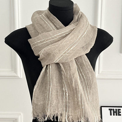Womens Linen Striped Long Scarf Shawl