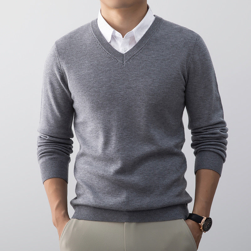 V-neck Base-layer Sweater Slim-fit Mens Knitwear