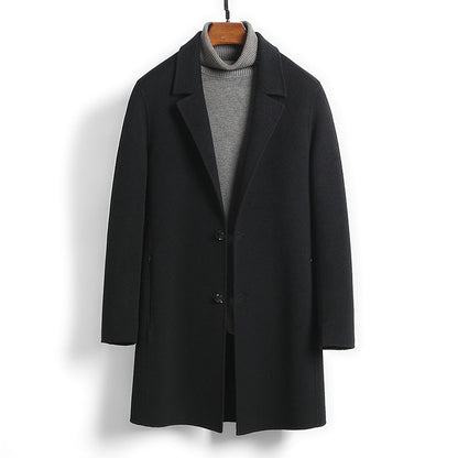 Male Solid Color Worsted Wool Mid-length Slim-fit Coat