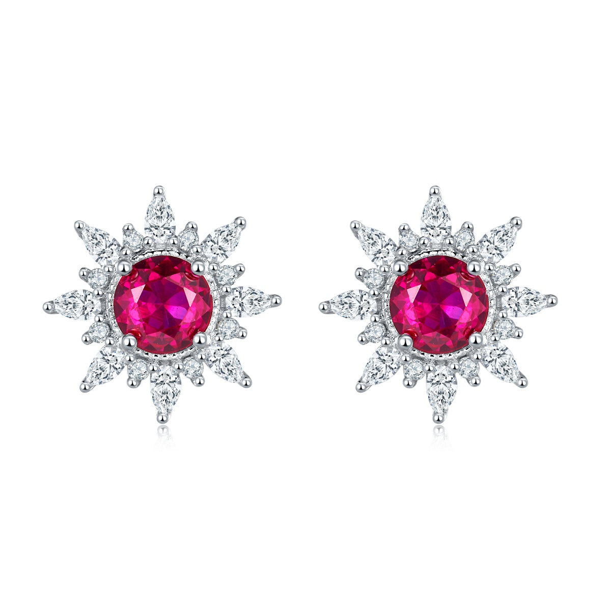 S925 Silver 2.6g Star Design Lab-Created Ruby Stud Earrings, 0.5ct 5mm, Pair
