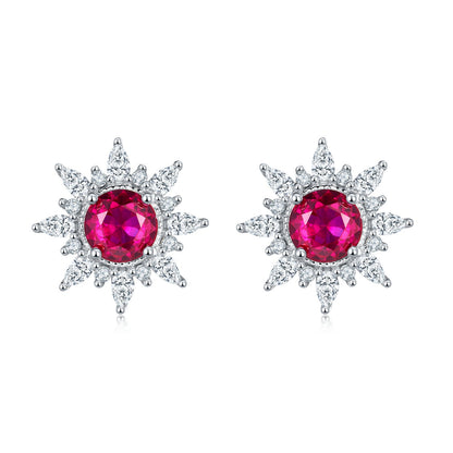 S925 Silver 2.6g Star Design Lab-Created Ruby Stud Earrings, 0.5ct 5mm, Pair