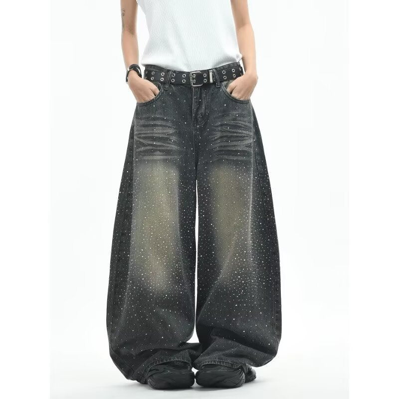 Baby's-breath Scimitar Denim Loose Straight-leg Pants