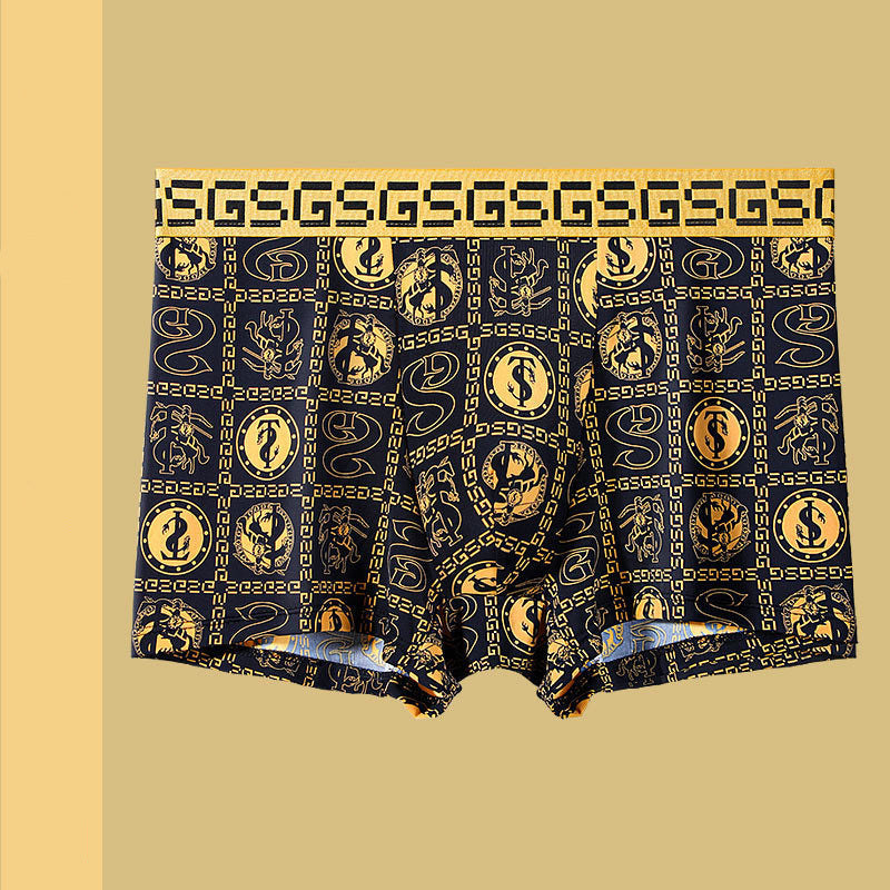 Summer Men's Ice Silk Retro Printed Antibacterial Shorts