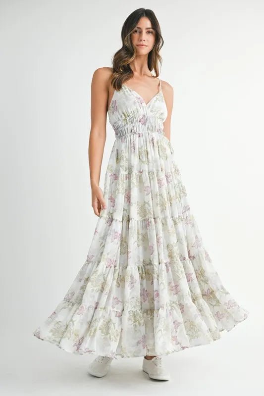 MABLE Floral Print Tiered Cami Maxi Dress