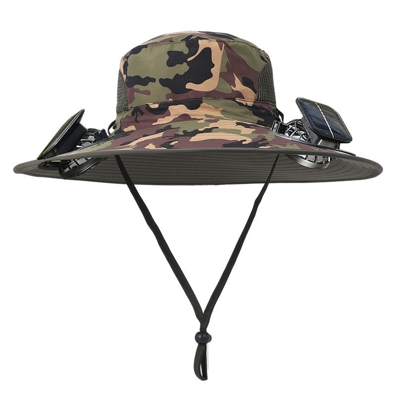 Removable Solar Recharge Fan Embedded Big Brim Hat