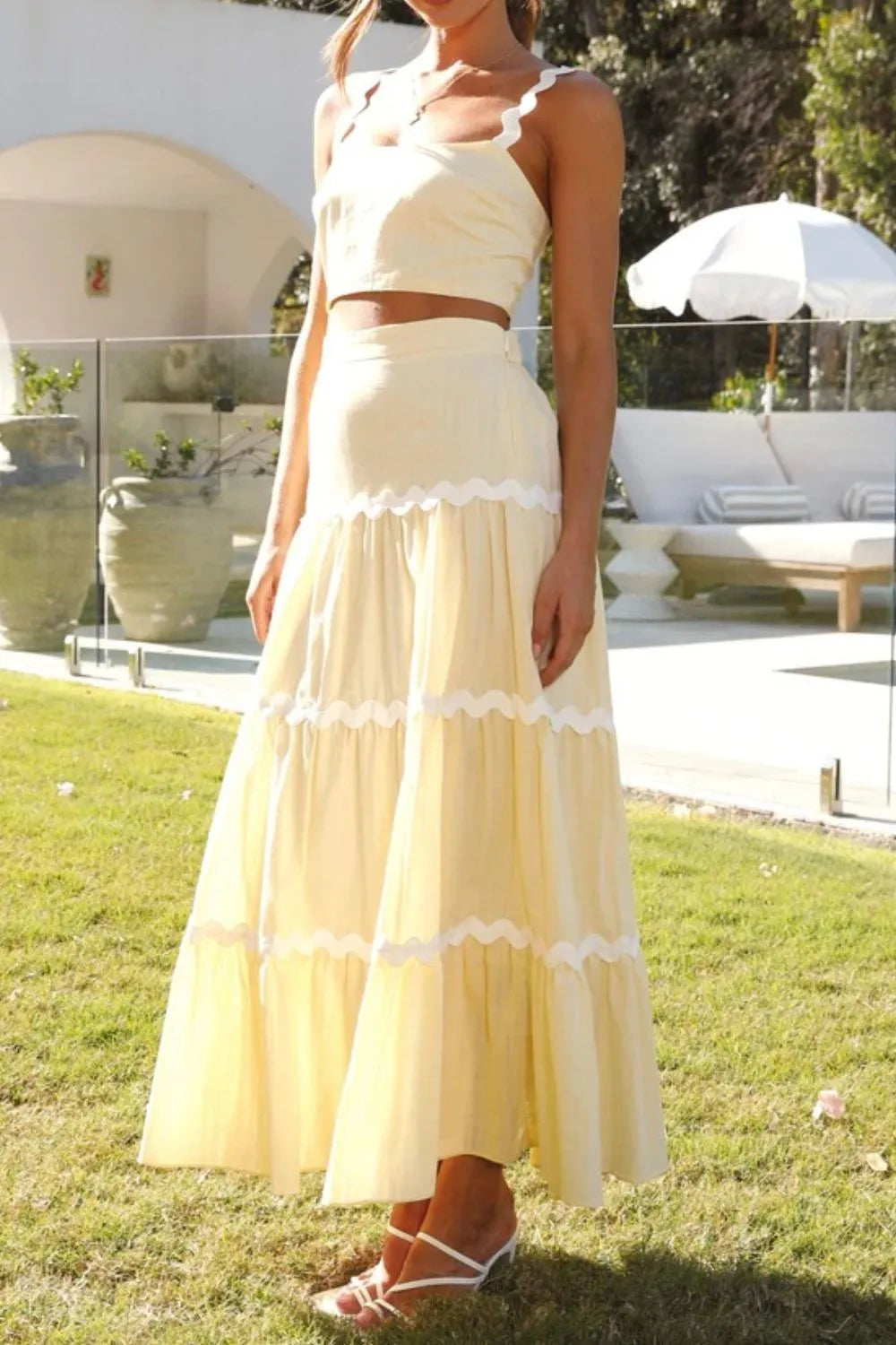 Contrast Trim Cami and Maxi Skirt Set