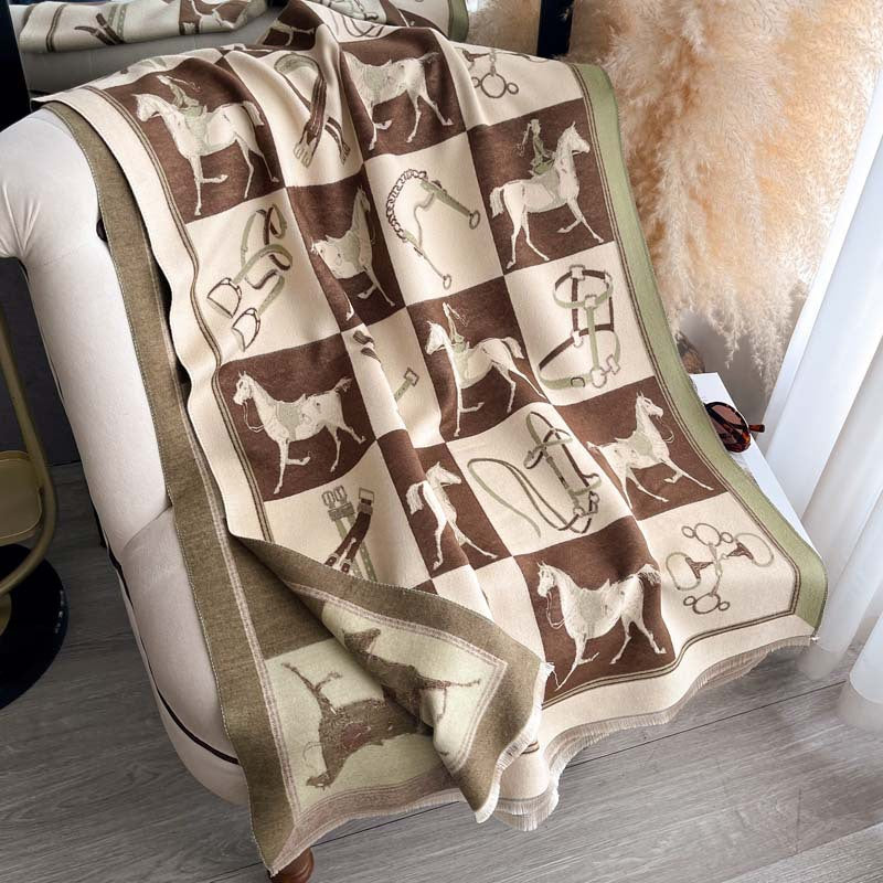 Thickened Double-sided Scarf With Tassel And Frayed Edges For Fall And Winter