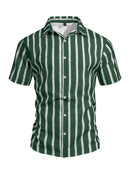 Men's Plus-Size Light Mature Lapel Striped Short-Sleeve Shirt
