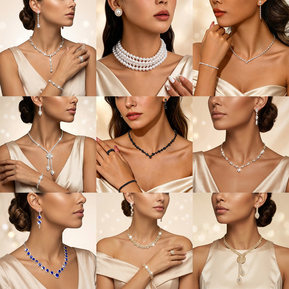 Metal Rhinestone Wedding Necklace And Earrings Jewelry Set