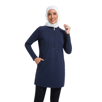 Womens Solid-color Long-sleeve Zip-up Hoodie