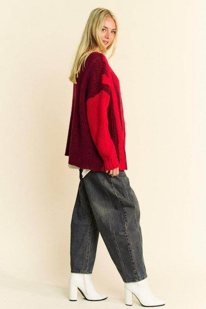 Davi & Dani Cable-Knit Color Block Open Front Cardigan Cozy