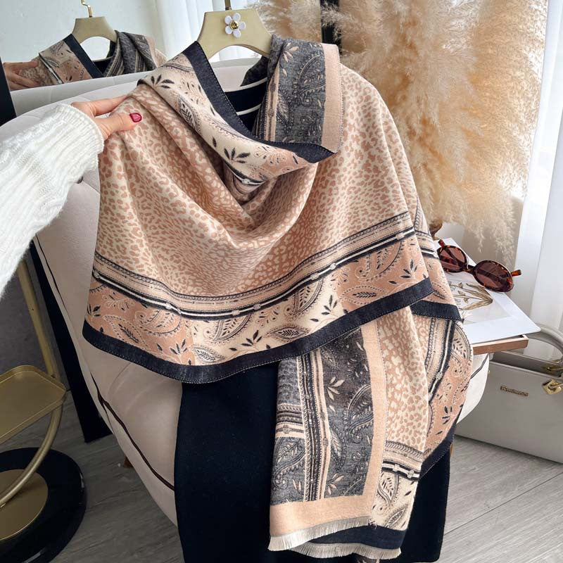 Cashew Flower Leopard Print Patchwork Jacquard Reversible Scarf