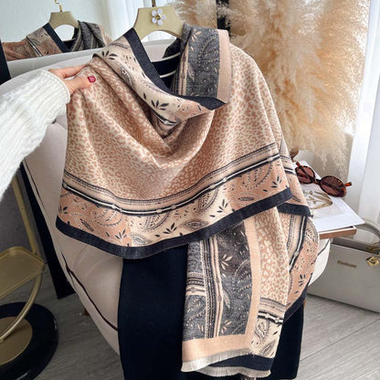 Cashew Flower Leopard Print Patchwork Jacquard Reversible Scarf
