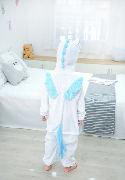 Cartoon One-piece Blue Autumn And Winter Flannel Animal Pajamas