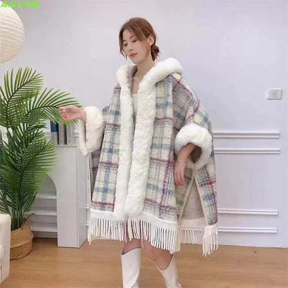 New Winter Hooded Cloak Shawl Fleece-lined And Extra-thick Latest Style