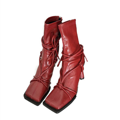Square-toe Chunky Heeled Thigh-high Boots