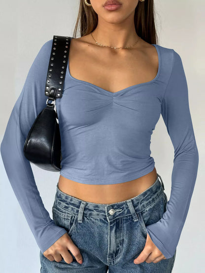 Long Sleeve Sweetheart Neck Crop T-Shirt