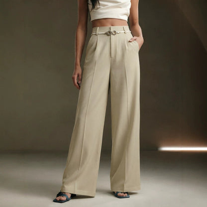 Solid-color High-waisted Draping Wide-leg Straight Pants
