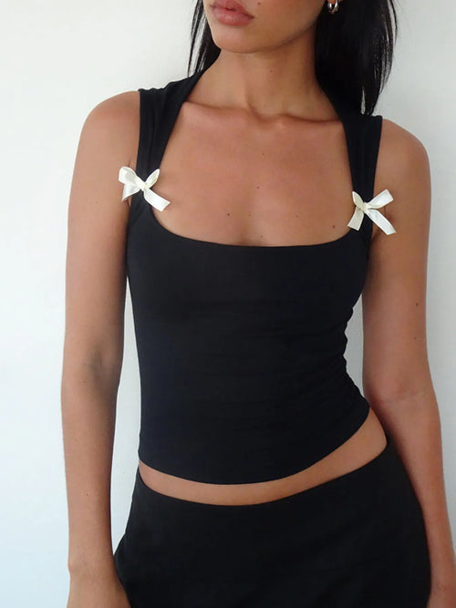 Bow Detail Square Neck Cropped Tank